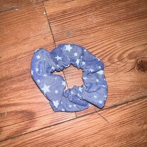 blue and white star scrunchie